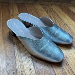 Loeffler Randall Lulu Metallic Silver Leather Block Heel Mule